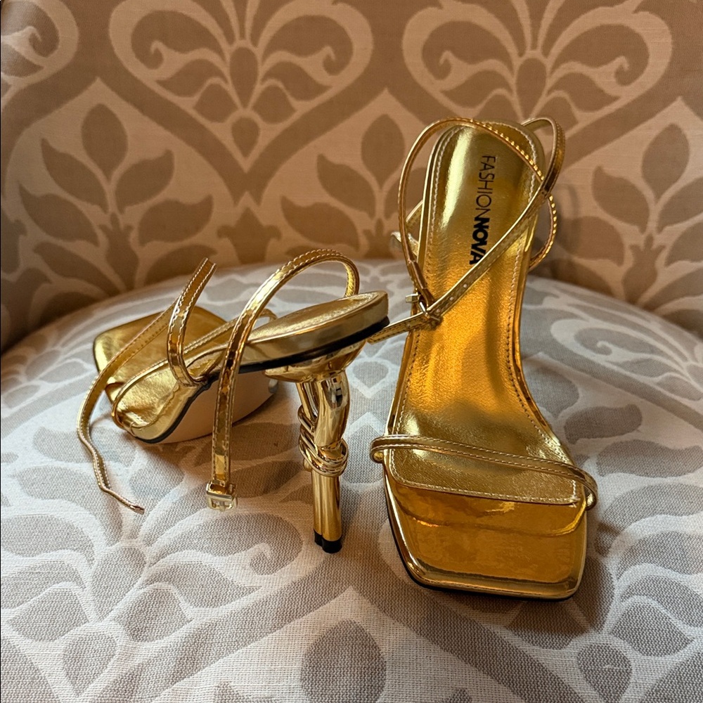 Fashion Nova Metallic Gold Strappy Heels